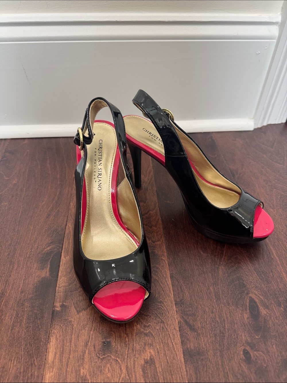 Christian Siriano Black Patent High Heels Slingback, adjustable buckle, size 7.5 - Picture 2 of 8